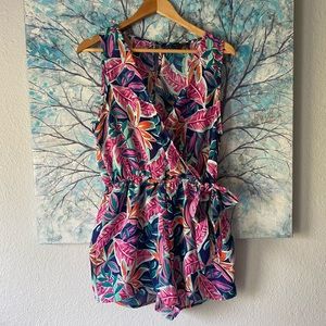 As U Wish Tropical Floral Tie-Waist Romper